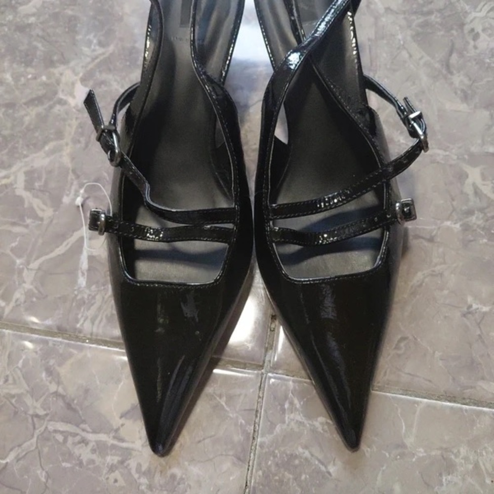 Elegant Black Patent Leather Strappy Heels